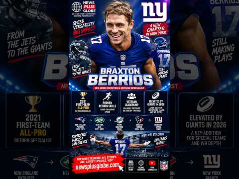 Braxton Berrios 🏈🔥 | New York Giants WR &amp; Return Specialist | 2026 NFL Season | News Plus Globe
